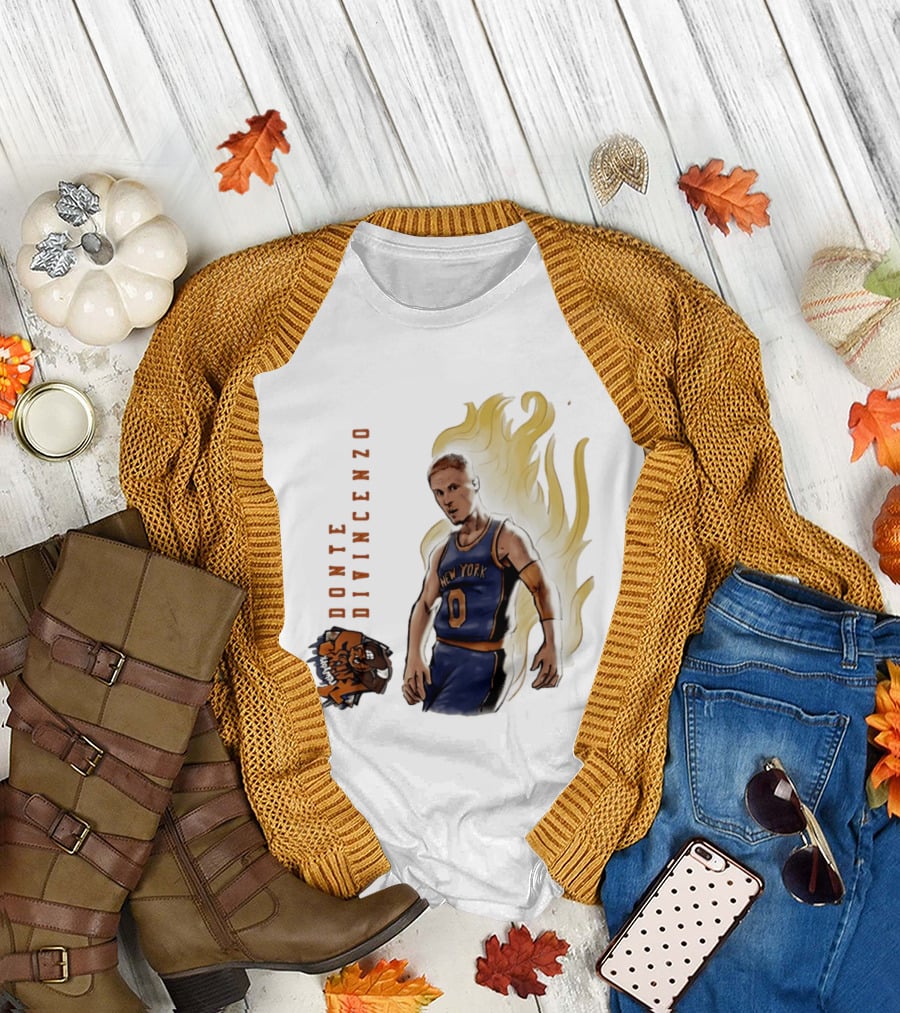 Donte DiVincenzo New York Knicks Flaming Basketball Inferno T-Shirt