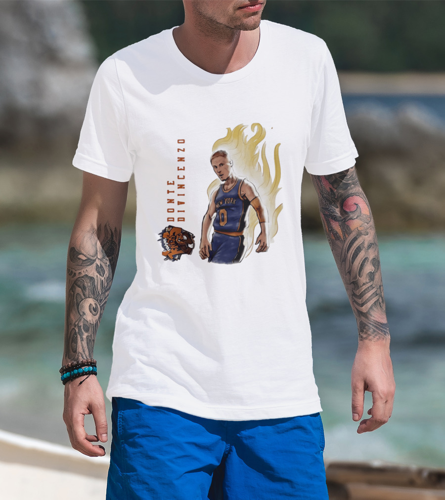 Donte DiVincenzo New York Knicks Flaming Basketball Inferno T-Shirt