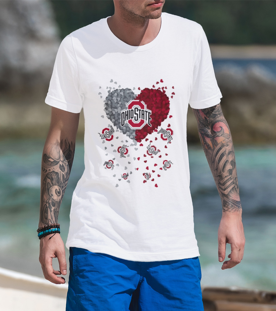 Heart Of Ohio State Buckeyes Football 2026 Red And Gray Hearts With Buckeye Logos T-Shirt