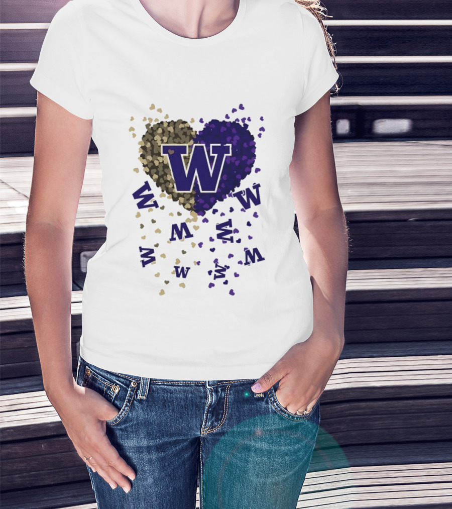 W Washington Huskies Heart 2026 Football Celebration T-Shirt