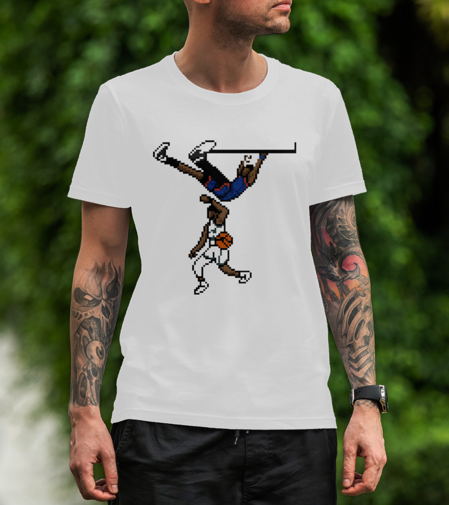 Knicks Vs Celtics OG Anunoby Dunks Against Jayson Tatum Pixel Art 8 Bit T-Shirt