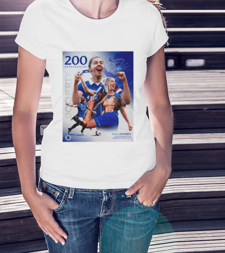 Nicola Docherty 200 Appearances Rangers Football Club Celebration T-Shirt