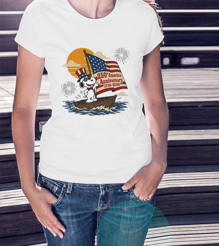 Snoopy 250th America Anniversary 1776 2026 Sailboat Celebration T-Shirt