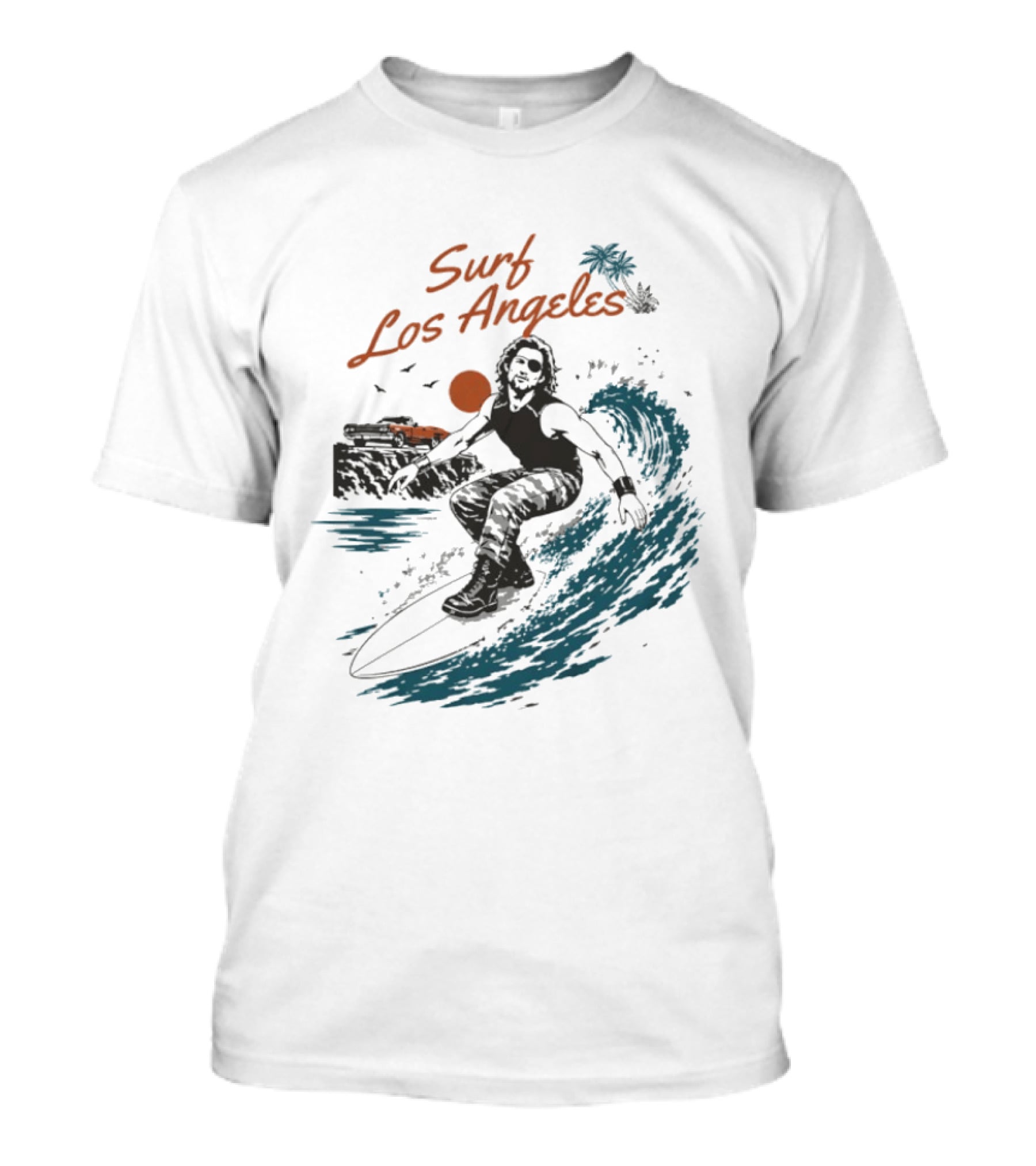 Surf Los Angeles 2026 Vintage Surfer With Sunset And Palm Tree Ocean Wave T-Shirt