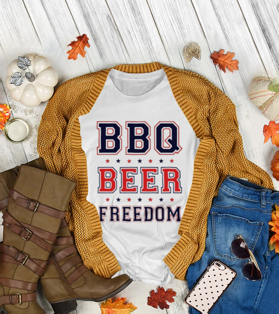 BBQ Beer Freedom Stars Bold Text Patriotic T-Shirt