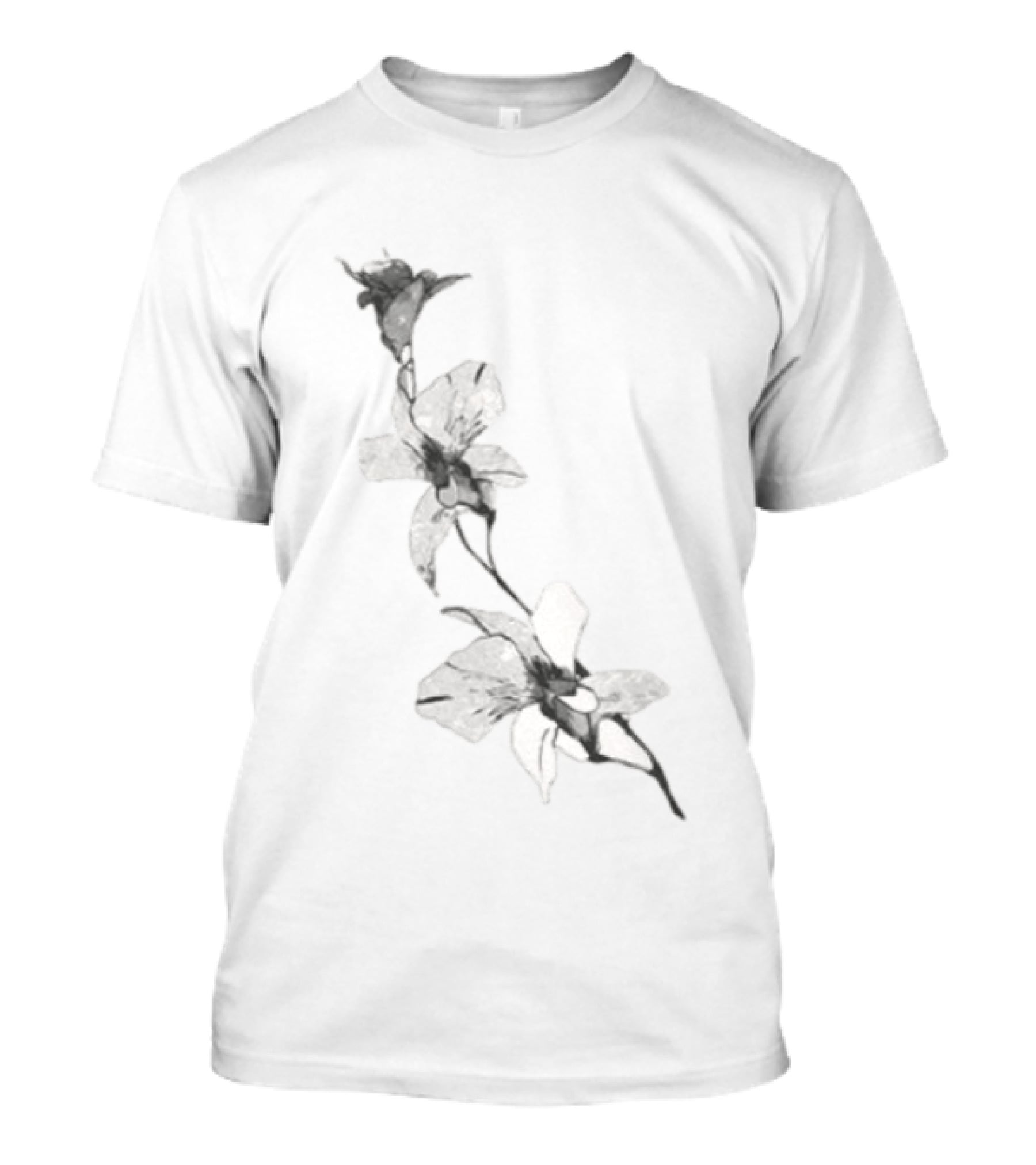 Orchid Flower Botanical Illustration Monochrome Blossom Print T-Shirt