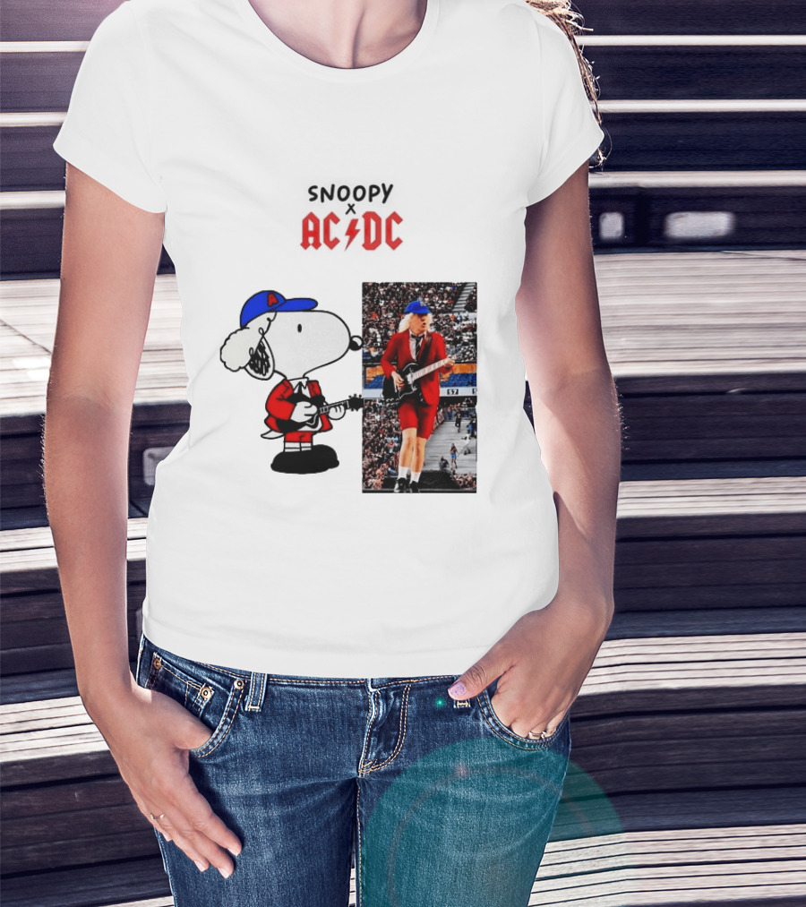 Snoopy Peanuts AC DC Angus Young Rock Concert T-Shirt