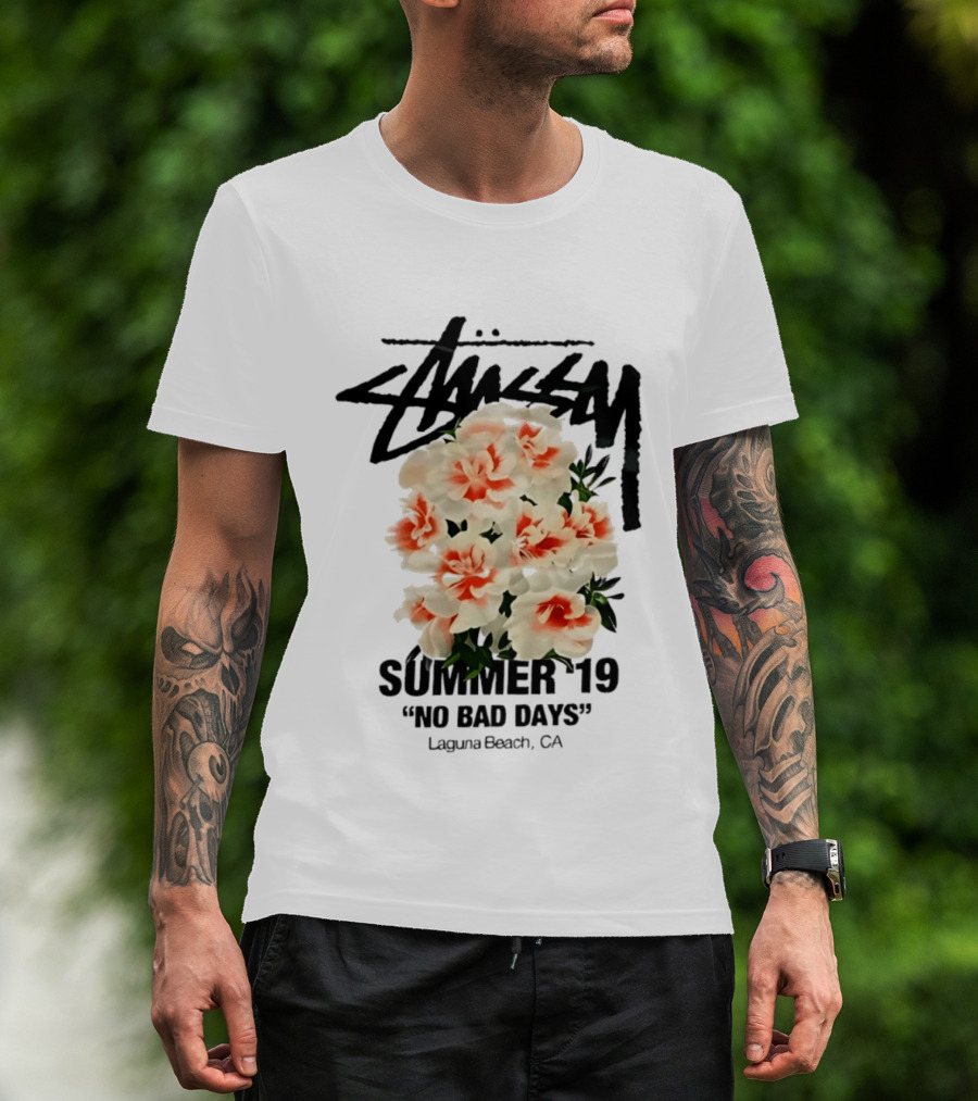 Stussy Summer 19 No Bad Days Floral Laguna Beach CA T-Shirt