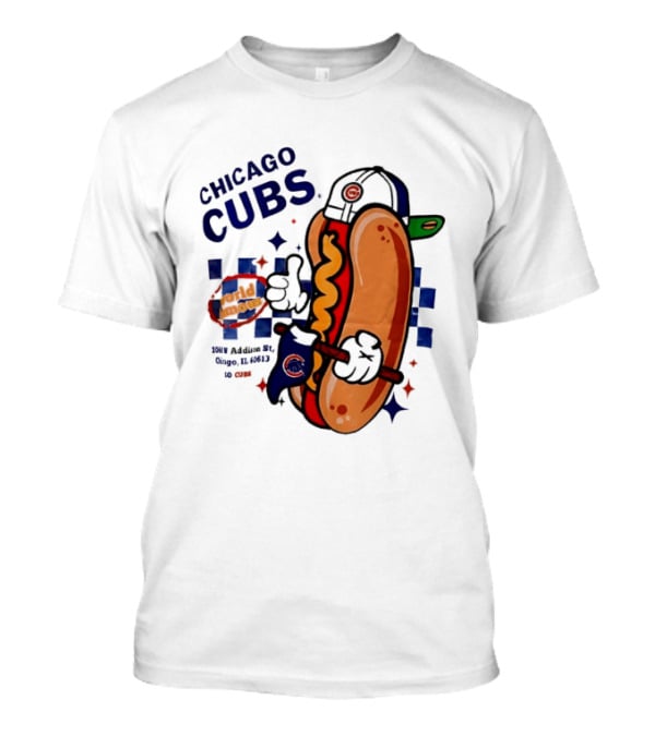 Chicago Cubs World Famous 1060 Addison St Hot Dog Wrigley Field Baseball Fan T-Shirt