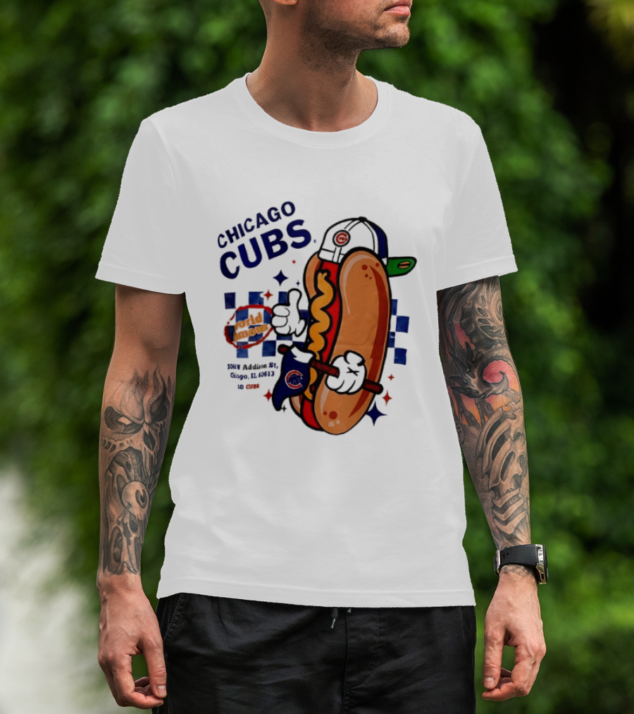 Chicago Cubs World Famous 1060 Addison St Hot Dog Wrigley Field Baseball Fan T-Shirt