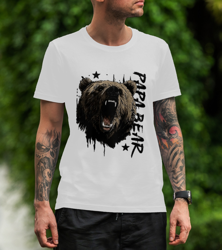 Papa Bear Distressed Flag Bold Grizzly Roar Father's Day T-Shirt