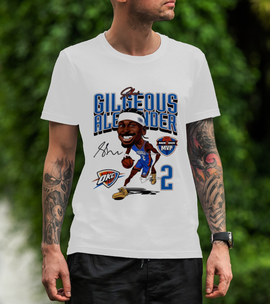 Shai Gilgeous Alexander OKC Thunder Back 2 Back MVP Number 2 Caricature T-Shirt
