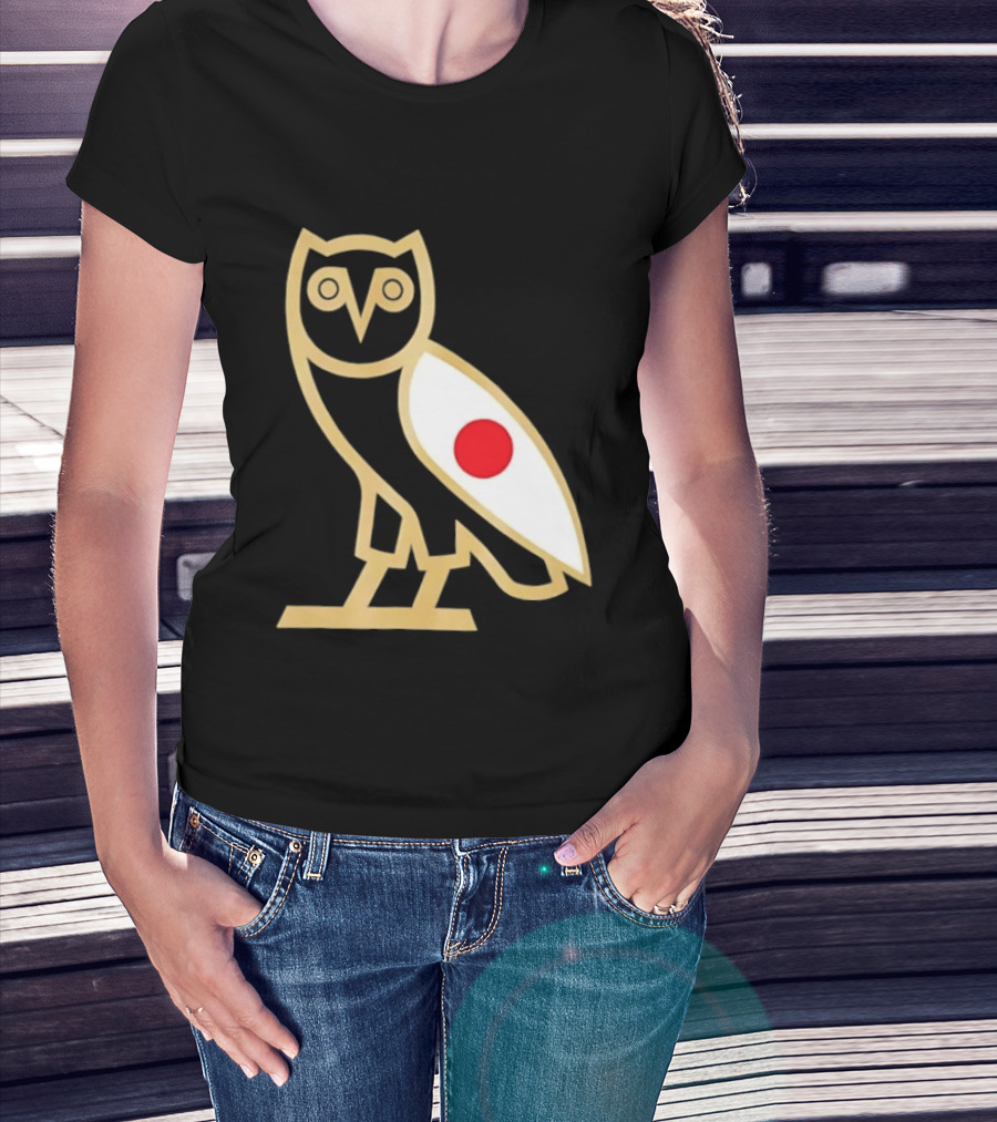 OVO Owl Japan Flag Icon Gold Outline And Red Circle Motif T-Shirt