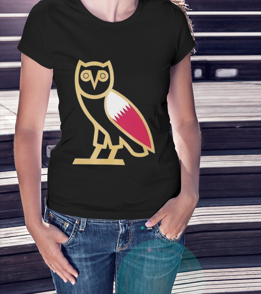 OVO Owl Gold Outline Qatar Flag Wing T-Shirt