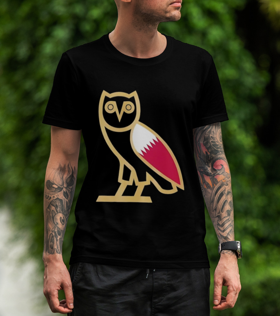 OVO Owl Gold Outline Qatar Flag Wing T-Shirt