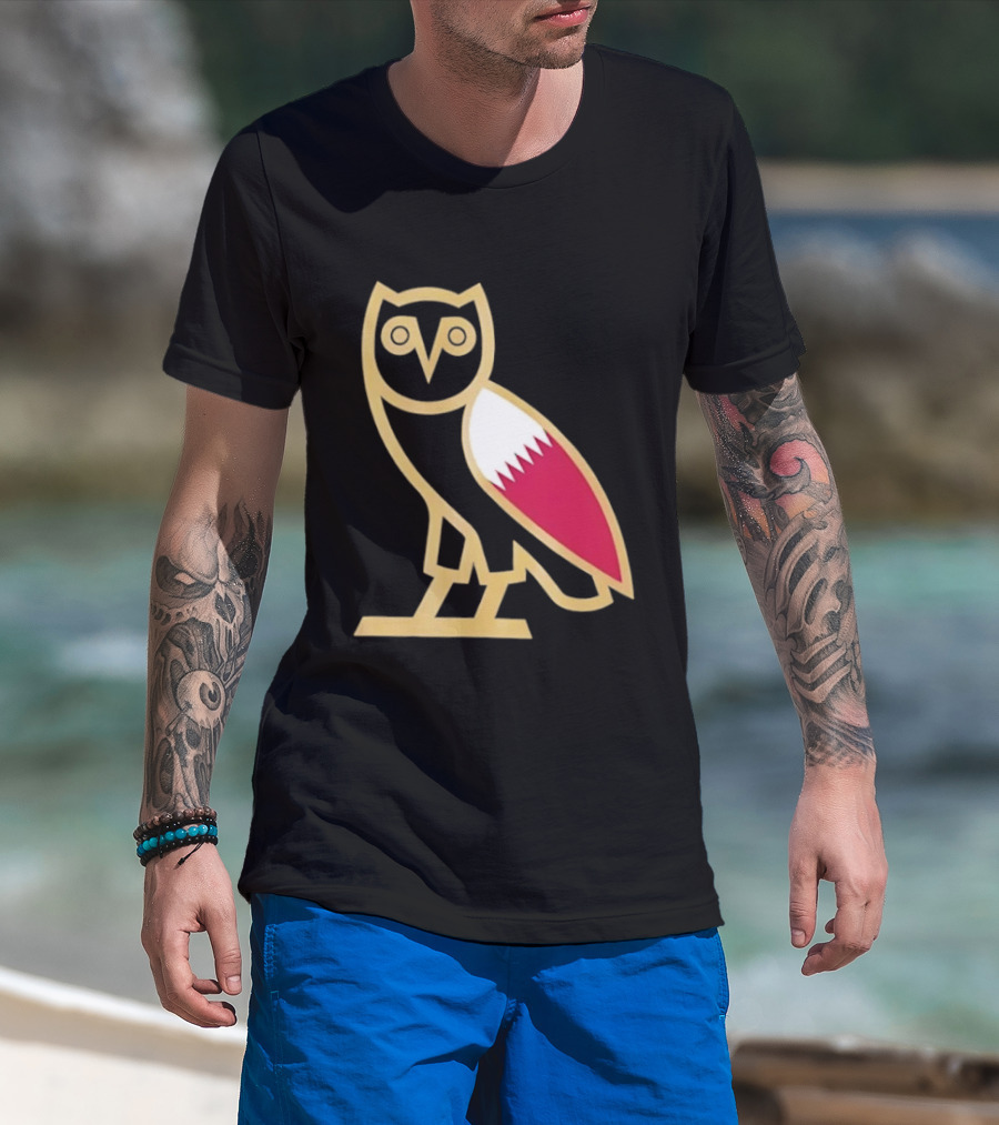 OVO Owl Gold Outline Qatar Flag Wing T-Shirt