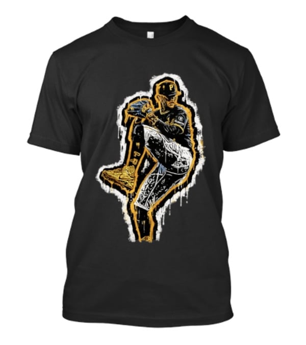 Paul Skenes Pittsburgh Pirates Pitching Pose Splatter Paint T-Shirt