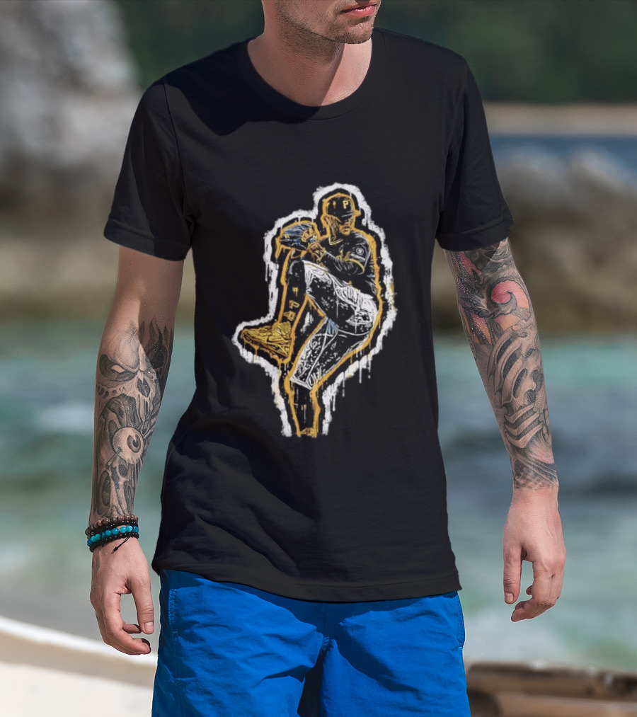Paul Skenes Pittsburgh Pirates Pitching Pose Splatter Paint T-Shirt