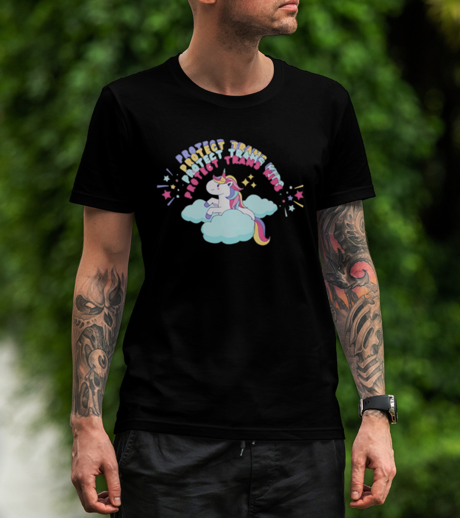 Protect Trans Kids Unicorn Rainbow Stars Cloud T-Shirt