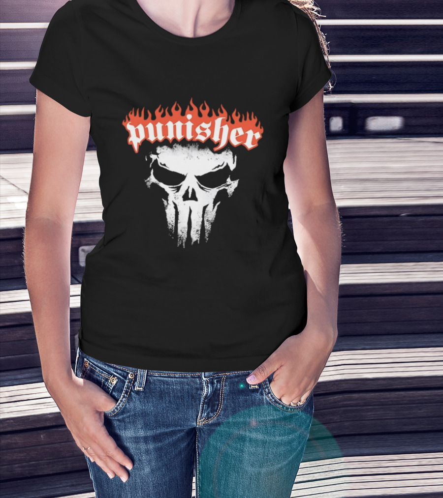 Punisher Skull Flame Graphic With Fiery T-Shirt