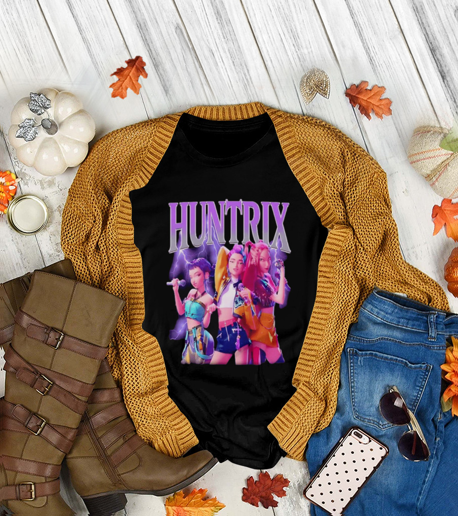 Huntrix Kpop Band Cartoon Characters with Microphones T-Shirt