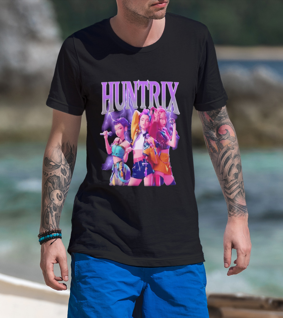 Huntrix Kpop Band Cartoon Characters With Microphones T-Shirt