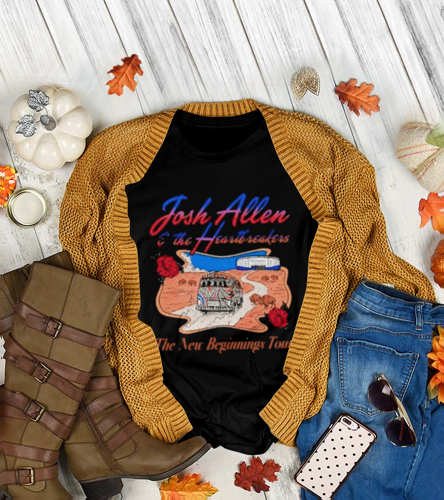 Josh Allen and the Heartbreakers New Beginnings Tour Bills Stadium Path Roses T-Shirt