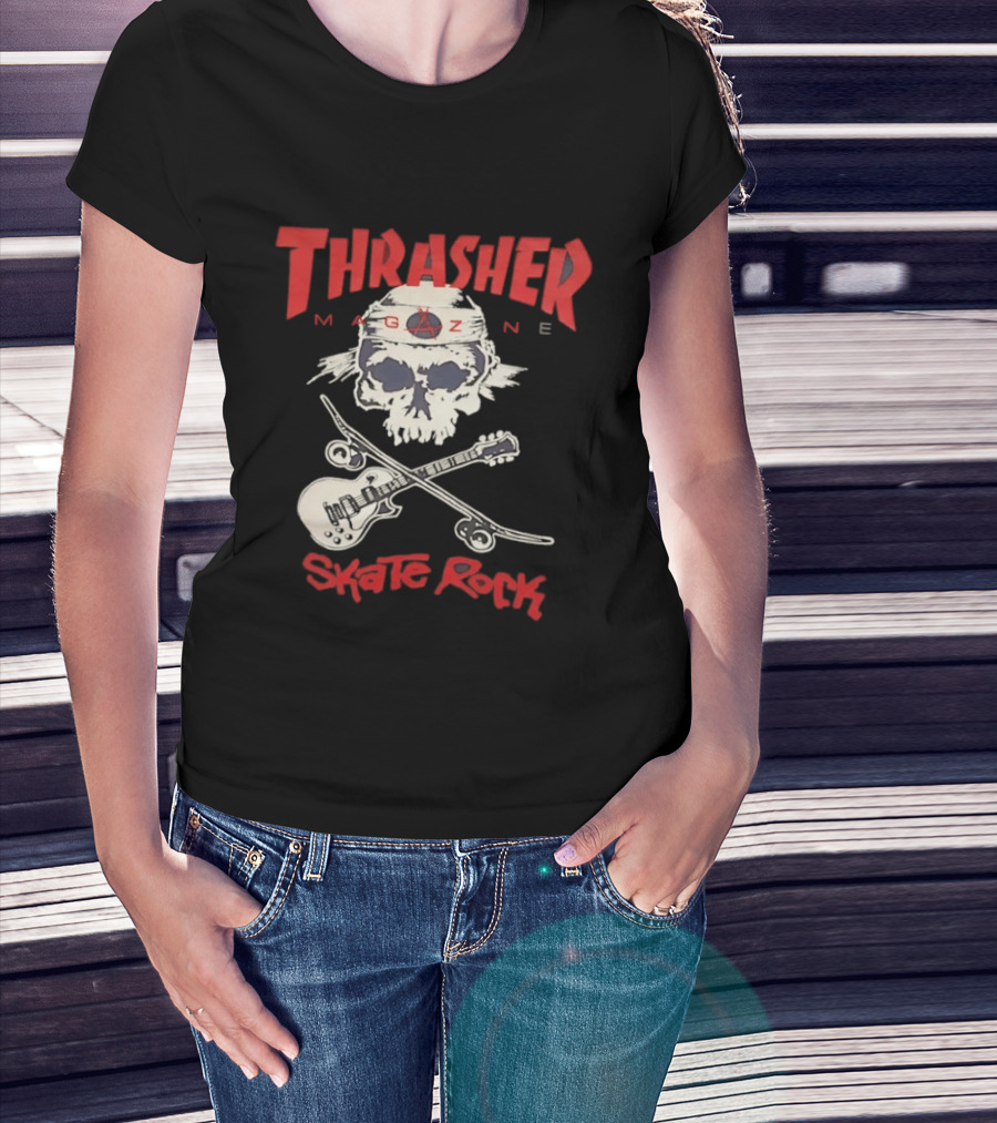 Thrasher Magazine Skate Rock Skull Guitar Crossbones T-Shirt