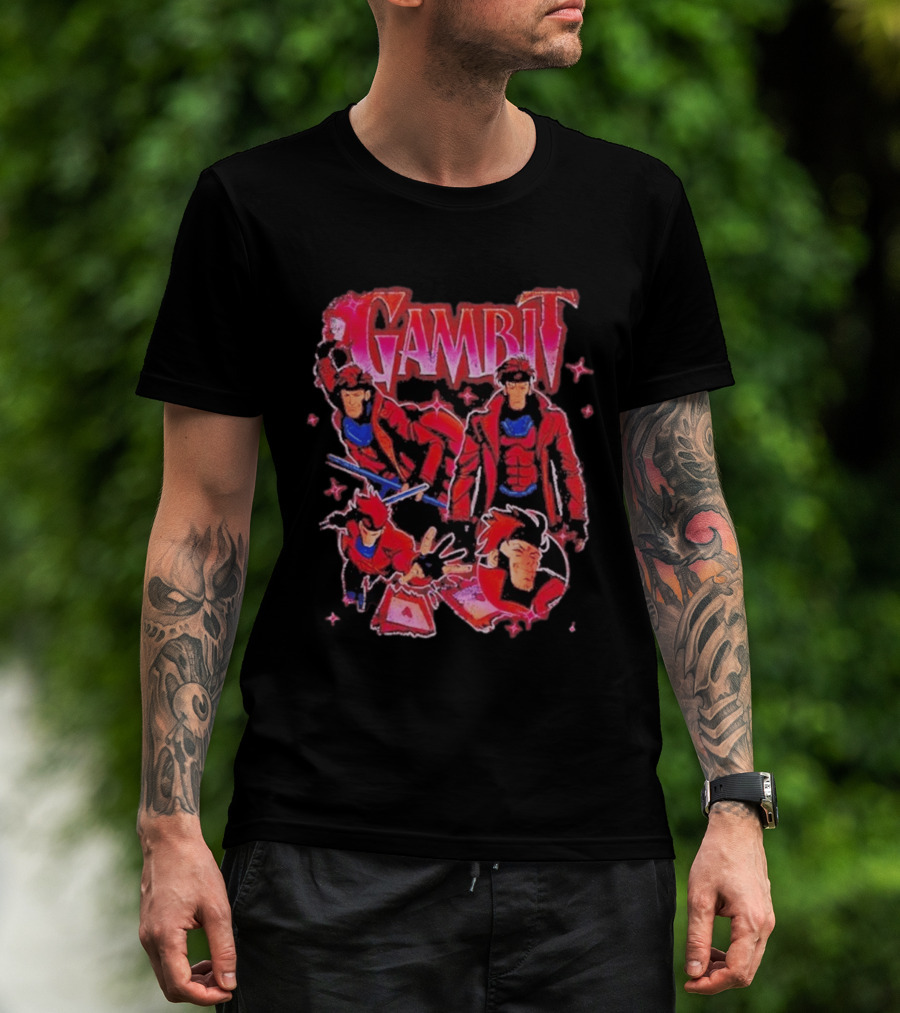 Marvel X Men Gambit Red Jacket Blue Scarf Playing Cards T-Shirt