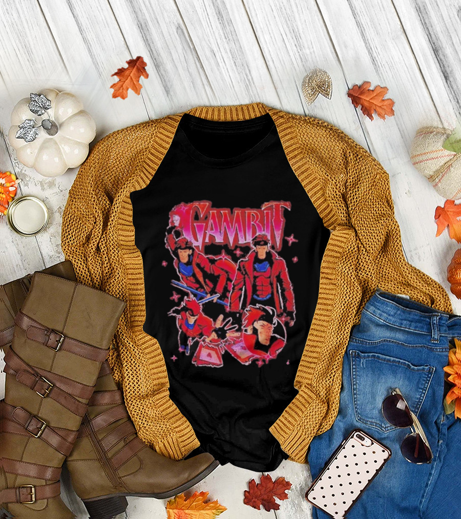 Marvel X Men Gambit Red Jacket Blue Scarf Playing Cards T-Shirt