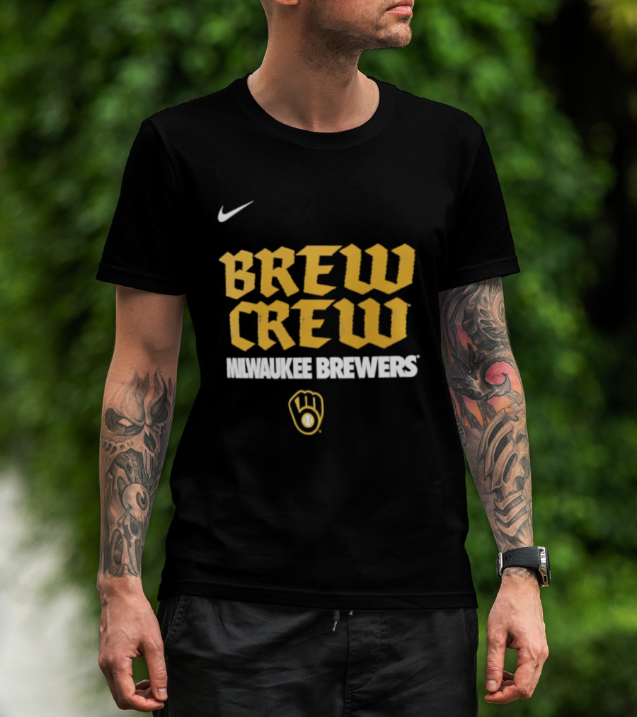 Milwaukee Brewers Nike Brew Crew Handwriting Club Baseball Glove T-Shirt