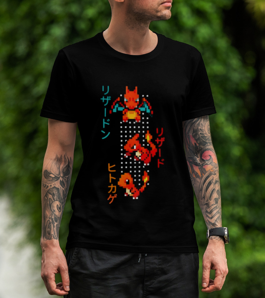 Pokémon Charizard Evolution Pixel Art With And T-Shirt