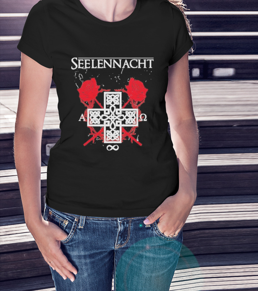 Seelennacht Celtic Cross Red Roses Alpha Omega Infinity T-Shirt