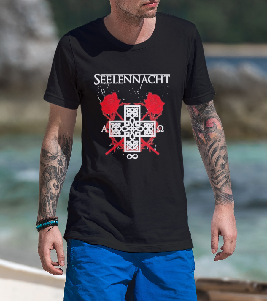 Seelennacht Celtic Cross Red Roses Alpha Omega Infinity T-Shirt