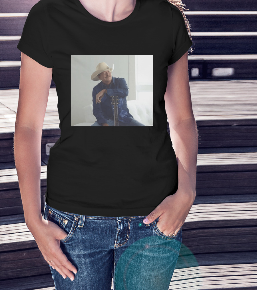 Alan Jackson I Want To Stroll Over Heaven With You White Hat Blue Guitar T-Shirt