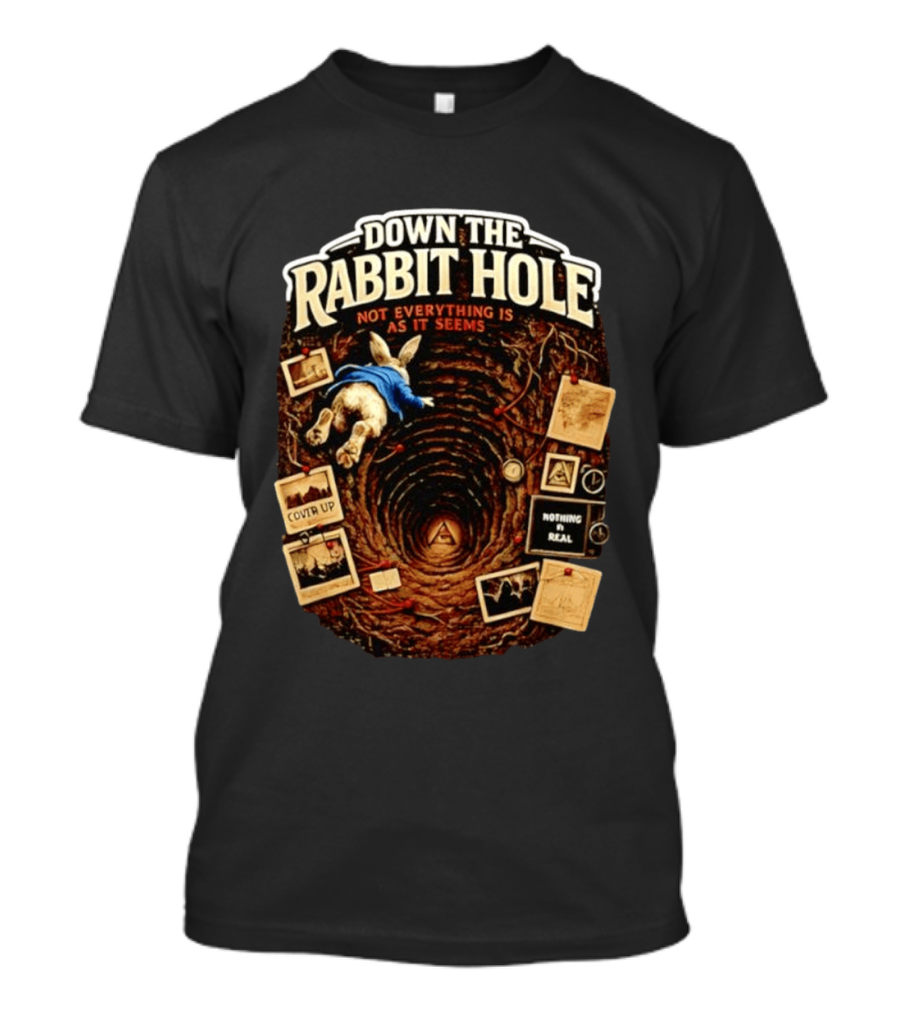 Down The Rabbit Hole Not Everything Is As It Seems Alice In Wonderland Conspiracies T-Shirt