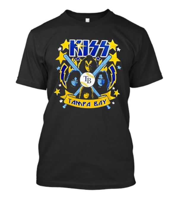 KISS Tampa Bay Baseball Bats Stars Lightning Blue Yellow T-Shirt
