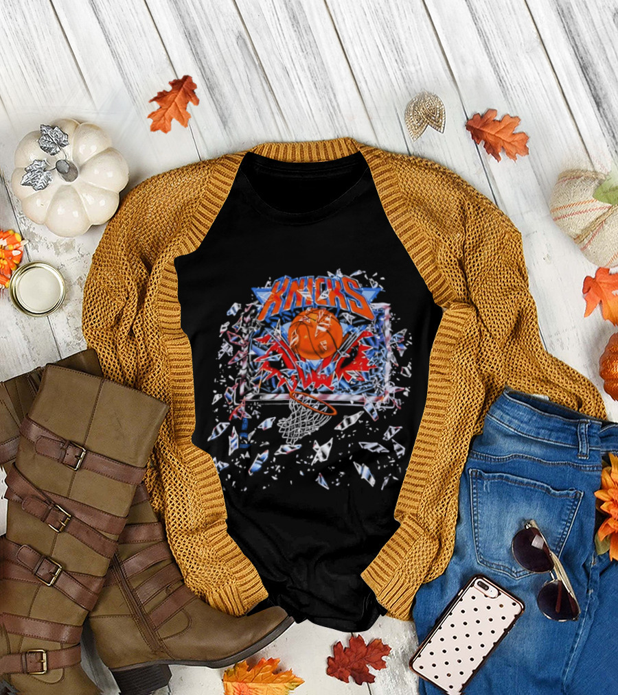 New York Knicks Basketball Backboard Shatter Explosive Glass Impact T-Shirt