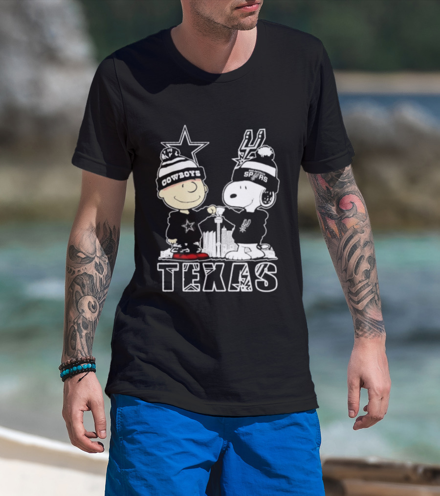 Snoopy And Charlie Brown Cowboys Spurs Texas Skyline T-Shirt