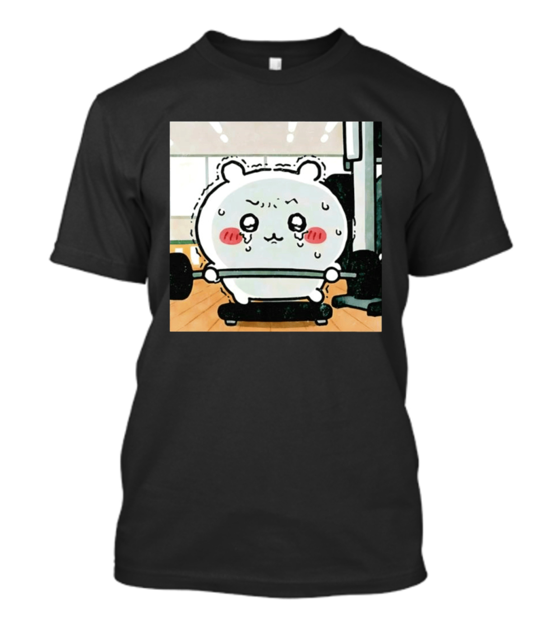 Chiikawa Usagi Exercising Gym Scene Cute Cartoon Character Training T-Shirt