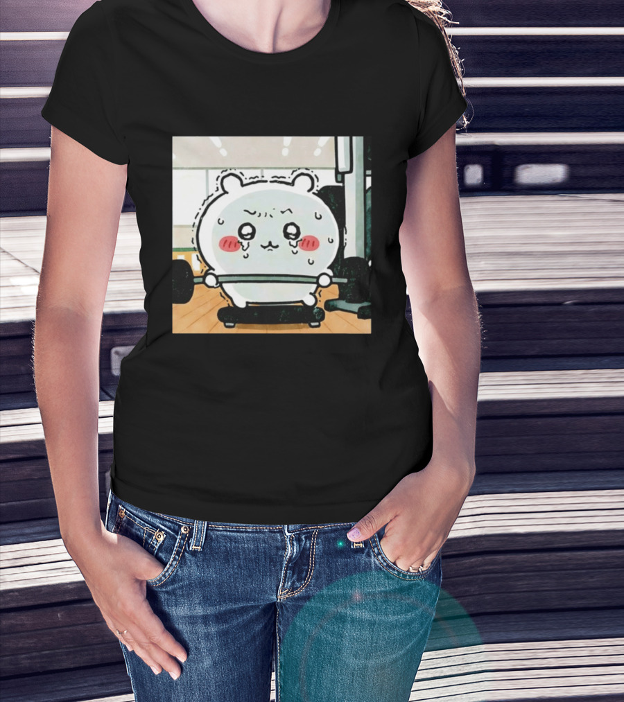Chiikawa Usagi Exercising Gym Scene Cute Cartoon Character Training T-Shirt