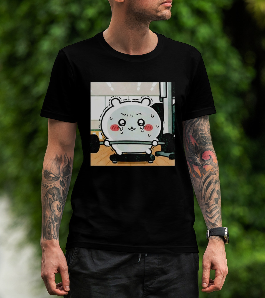 Chiikawa Usagi Exercising Gym Scene Cute Cartoon Character Training T-Shirt