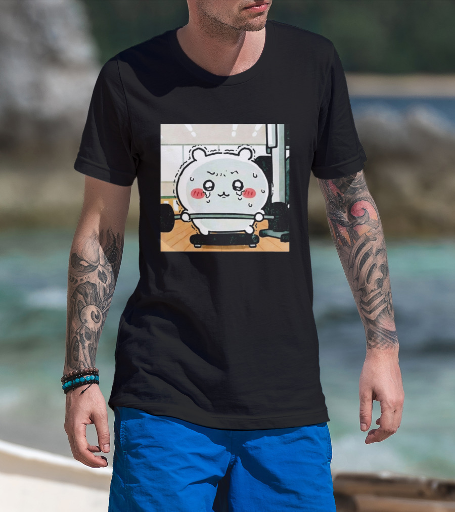 Chiikawa Usagi Exercising Gym Scene Cute Cartoon Character Training T-Shirt