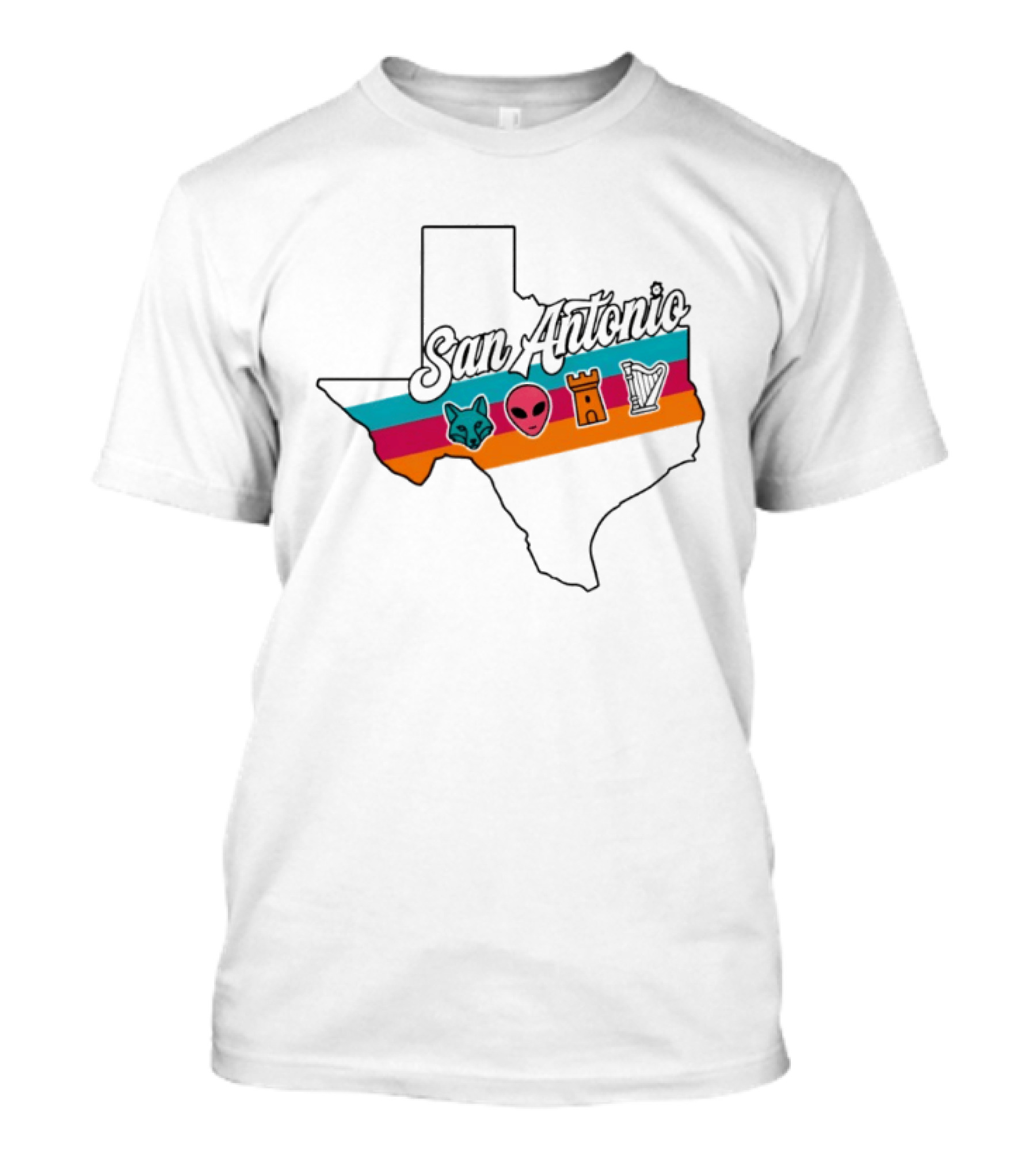 San Antonio Texas Map Alien Fox Castle Harp 2026 T-Shirt