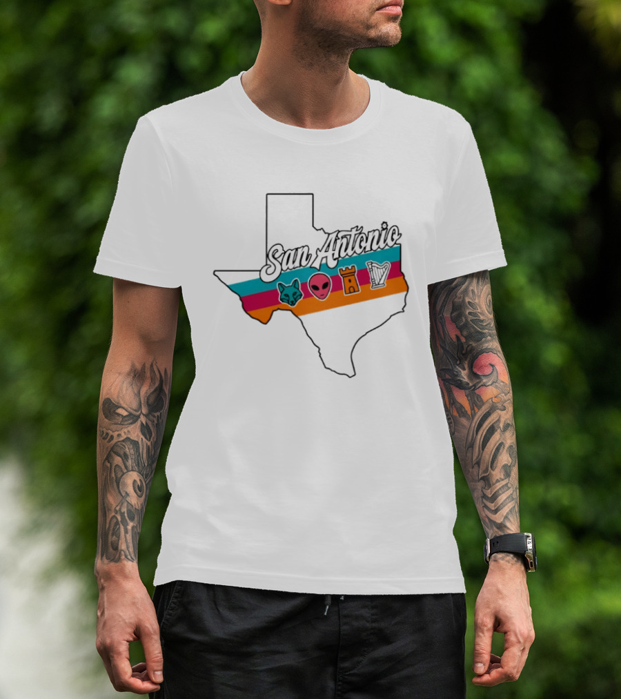 San Antonio Texas Map Alien Fox Castle Harp 2026 T-Shirt