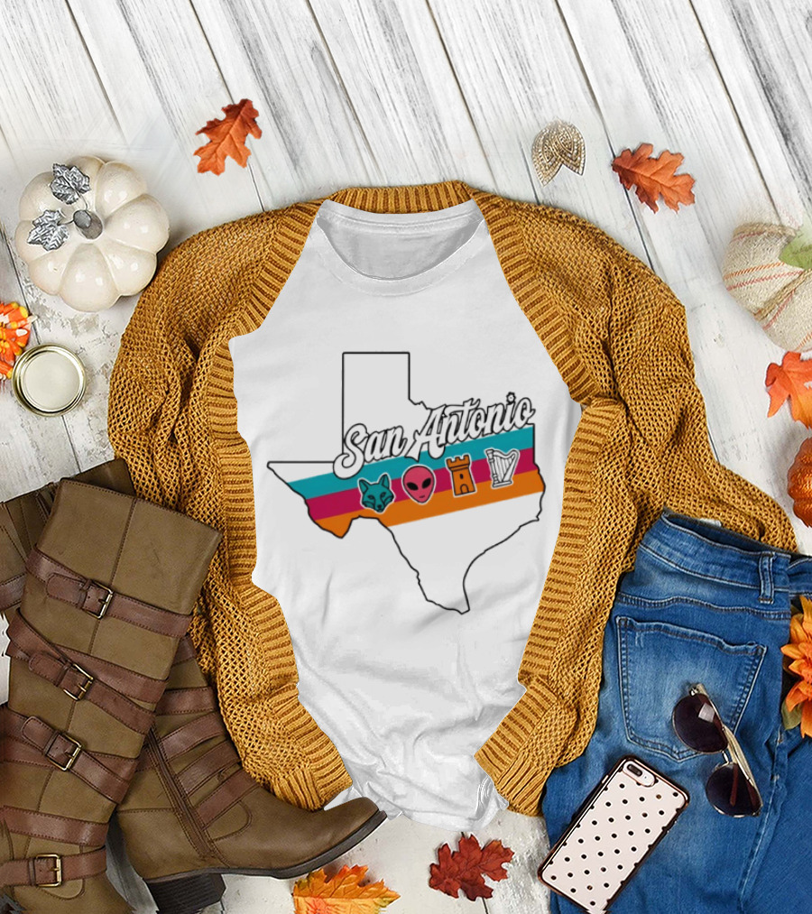 San Antonio Texas Map Alien Fox Castle Harp 2026 T-Shirt