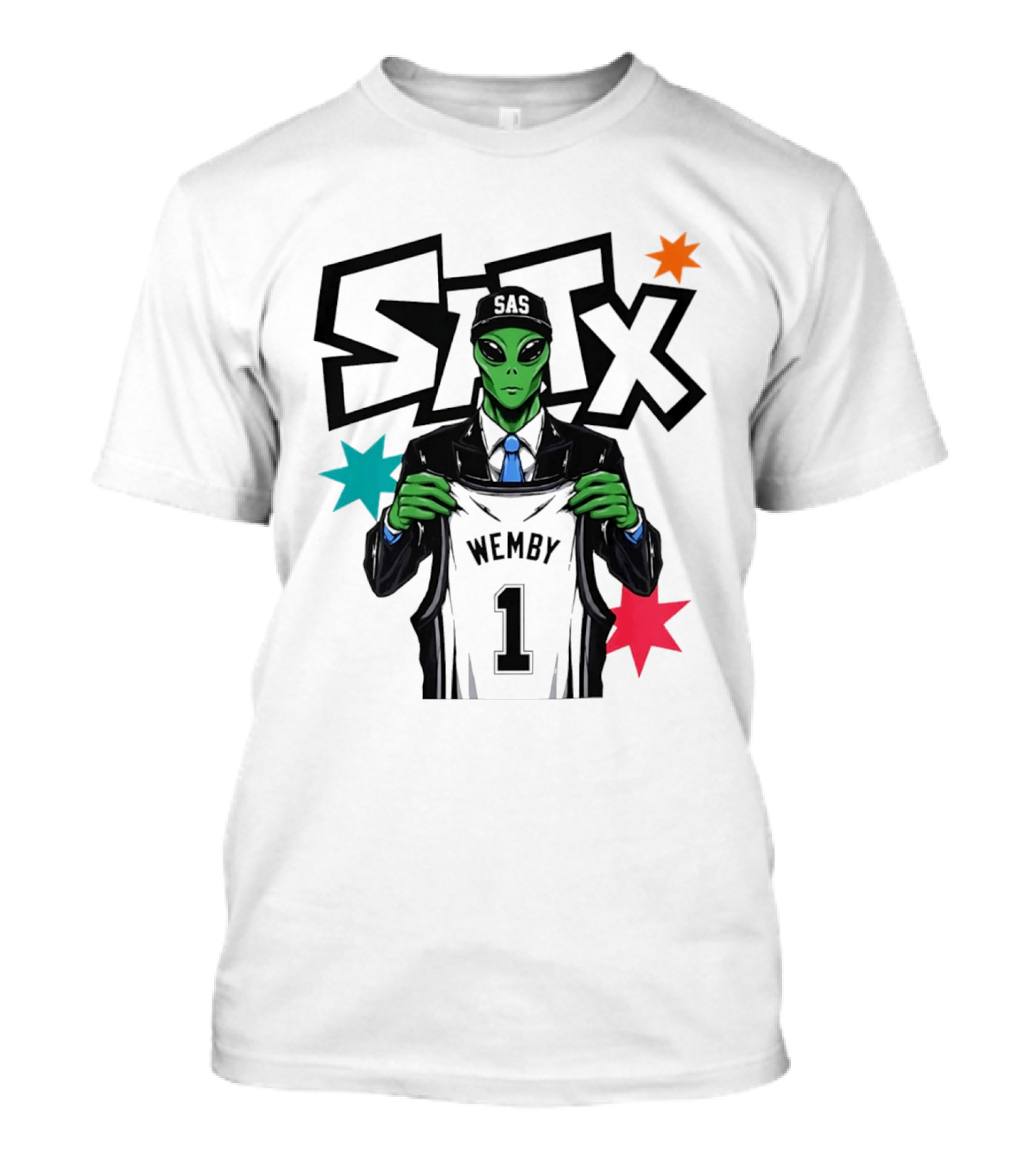 STX SAS Alien Wemby Holding Spurs Jersey Victor Wembanyama T-Shirt