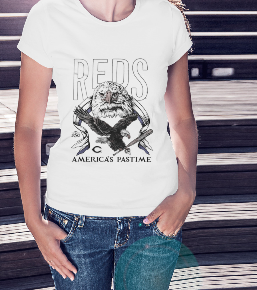 Cincinnati Reds Bald Eagle America's Pastime 250th Celebration T-Shirt