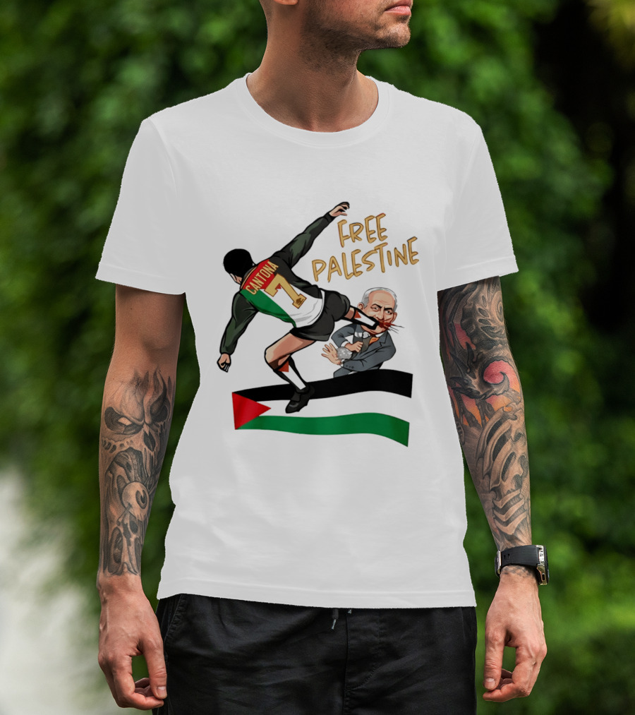 Cantona Number 7 Free Palestine Kick Advocate T-Shirt