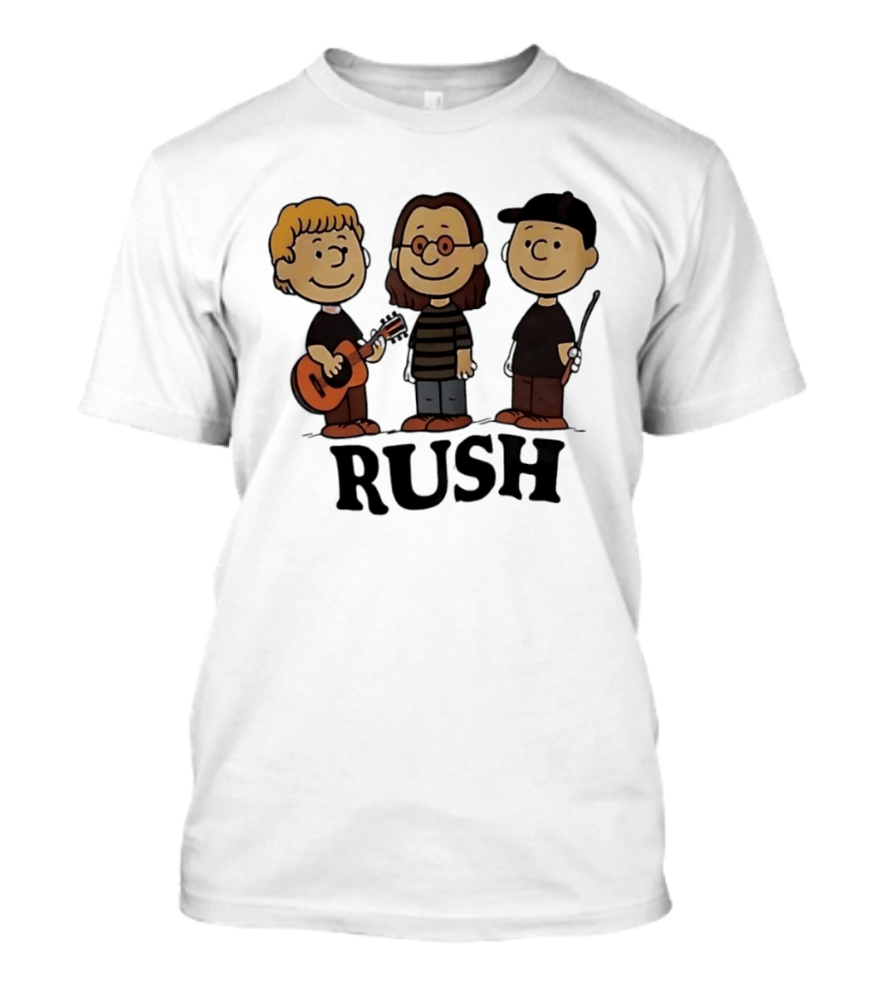 Rush Peanuts Band Members Cartoon Characters Guitar And Drumsticks T-Shirt